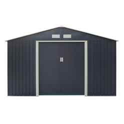 10 X 8 (3.21m X 2.41m) Double Door Metal Apex Shed - Dark Grey