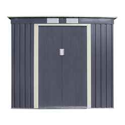 6 X 4 (2.01m X 1.21m) Double Door Metal Pent Shed - Dark Grey