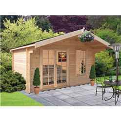 12 X 14 Log Cabin With Fully Glazed Double Doors (3.59m X 4.19m) - Double Doors - 1 Window - 34mm Wall Thickness