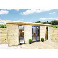 6m X 4m (20ft X 13ft) Executive Plus Insulated Pressure Treated Garden Office - Pvc French Doors And Windows - Increased Eaves Height - 64mm Insulated Walls, Floor And Roof + Free Installation