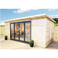 3m X 7m (10ft X 22ft) Deluxe Plus Insulated Pressure Treated Garden Office - Aluminium Fully Opening Bifold Doors - Increased Eaves Height - 64mm Insulated Walls, Floor And Roof + Free Installation