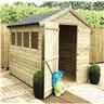 8 X 6 Premier Apex Garden Shed - 12mm Tongue And Groove Walls - Pressure Treated - Single Door - 4 Windows + Safety Toughened Glass - 12mm Tongue And Groove Walls, Floor And Roof