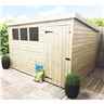 10 x 5 Pent Garden Shed - 12mm Tongue and Groove Walls - Pressure Treated - Single Door - 3 Windows + Safety Toughened Glass 