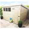 10 x 7 Pent Garden Shed - 12mm Tongue and Groove Walls - Pressure Treated - Single Door - 3 Windows + Safety Toughened Glass 