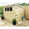 6 X 4 Pent Garden Shed - 12mm Tongue And Groove Walls - Pressure Treated - Single Door - 3 Windows + Safety Toughened Glass