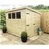 7 x 5 Pent Garden Shed - 12mm Tongue and Groove Walls - Pressure Treated - Single Side Door - 3 Windows + Safety Toughened Glass 
