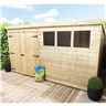 12 X 6 Large Pent Garden Shed - 12mm Tongue And Groove Walls - Pressure Treated - Double Doors - 3 Windows + Safety Toughened Glass