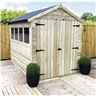 7 X 6 Premier Apex Garden Shed - 12mm Tongue And Groove Walls - Pressure Treated - 3 Windows - Double Doors + Safety Toughened Glass - 12mm Tongue And Groove Walls, Floor And Roof
