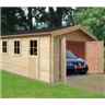 13 X 15 Log Cabin Garage - Double Doors - 3 Windows - 28mm Wall Thickness