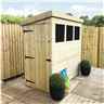 6 X 3 Pent Garden Shed - 12mm Tongue And Groove Walls - Pressure Treated - Single Door - 3 Windows + Safety Toughened Glass