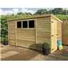 9 X 4 Pent Garden Shed - 12mm Tongue And Groove Walls - Pressure Treated - Single Door - 3 Windows + Safety Toughened Glass