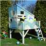 INSTALLED 6 x 6 (1.79m x 1.79m) - Wooden Command Post Tower Playhouse - Single Door - 5 Windows - 12mm Wall Thickness