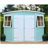 INSTALLED 7 x 7 Tongue and Groove Corner Wooden  Pent Shed / Workshop - Double Doors - 2 Windows - 12mm Wall Thickness