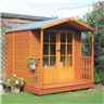 INSTALLED 7 x 7 (2.05m x 1.98m) - Premier Wooden Summerhouse + Veranda - Double Doors - 12mm T&G Walls & Floor