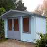 INSTALLED - 3.3m x 2.4m Premier Log Cabin With Half Glazed Double Doors and Single Window + Free Floor & Felt (19mm) 